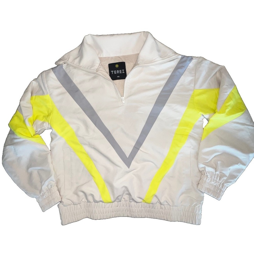 TEREZ Soul Cycle Women's Windbreaker  Jacket XS Beige Neon Yellow Reflective - Picture 4 of 7